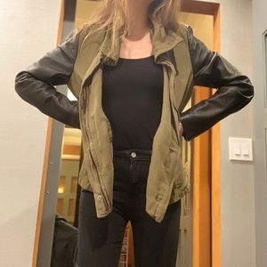 Zara army green and faux leather jacket